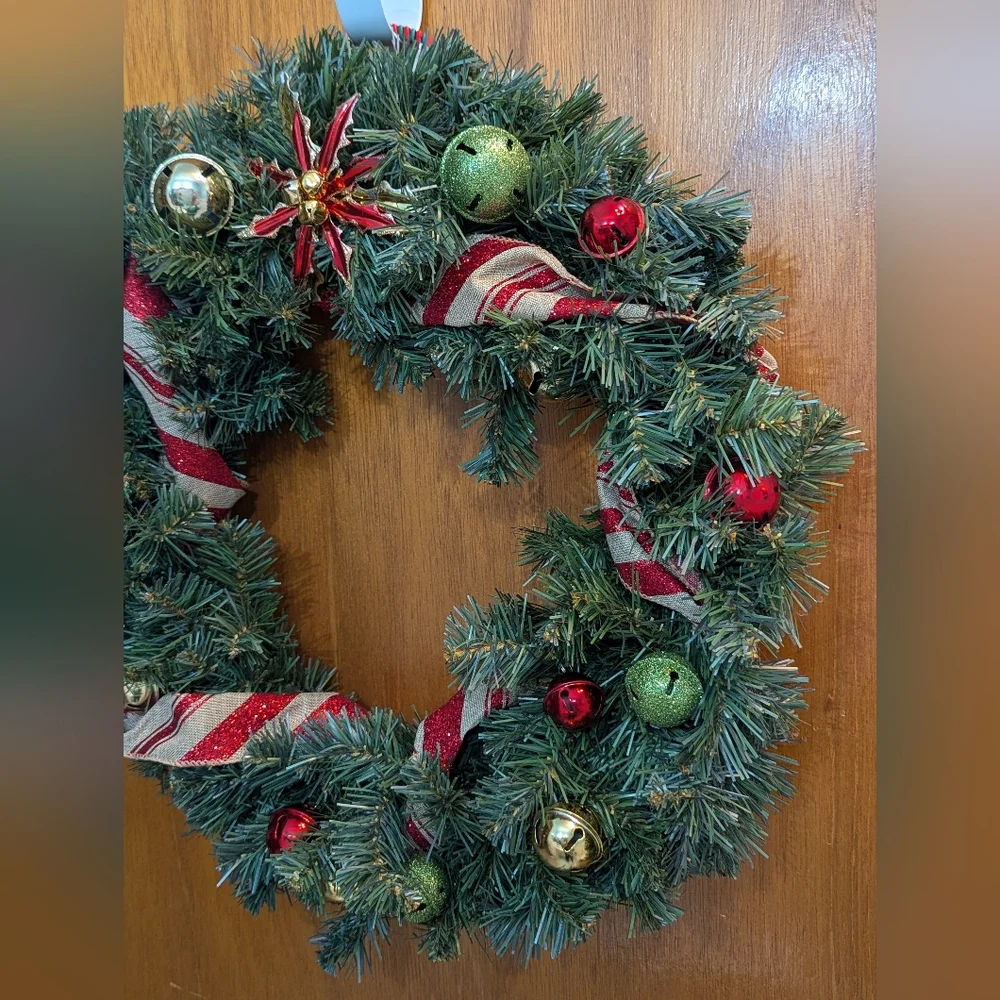 Holiday Wreath with Red, Green, And Gold Bells